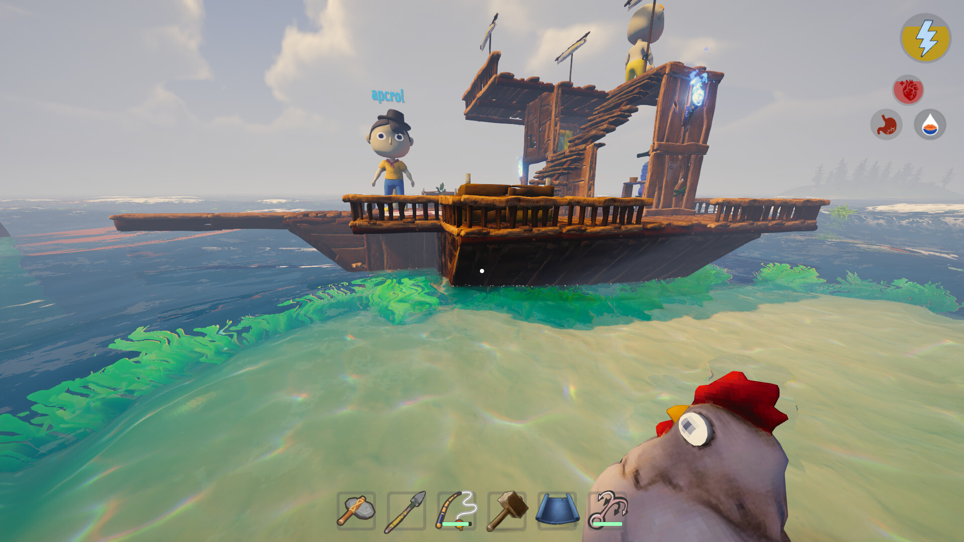 A raft expanded into a floating base